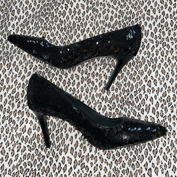 Chinese Laundry Women's Ruthy Dress Pump Black Sequin Stiletto Pointed Toe NWOT - Picture 5 of 14